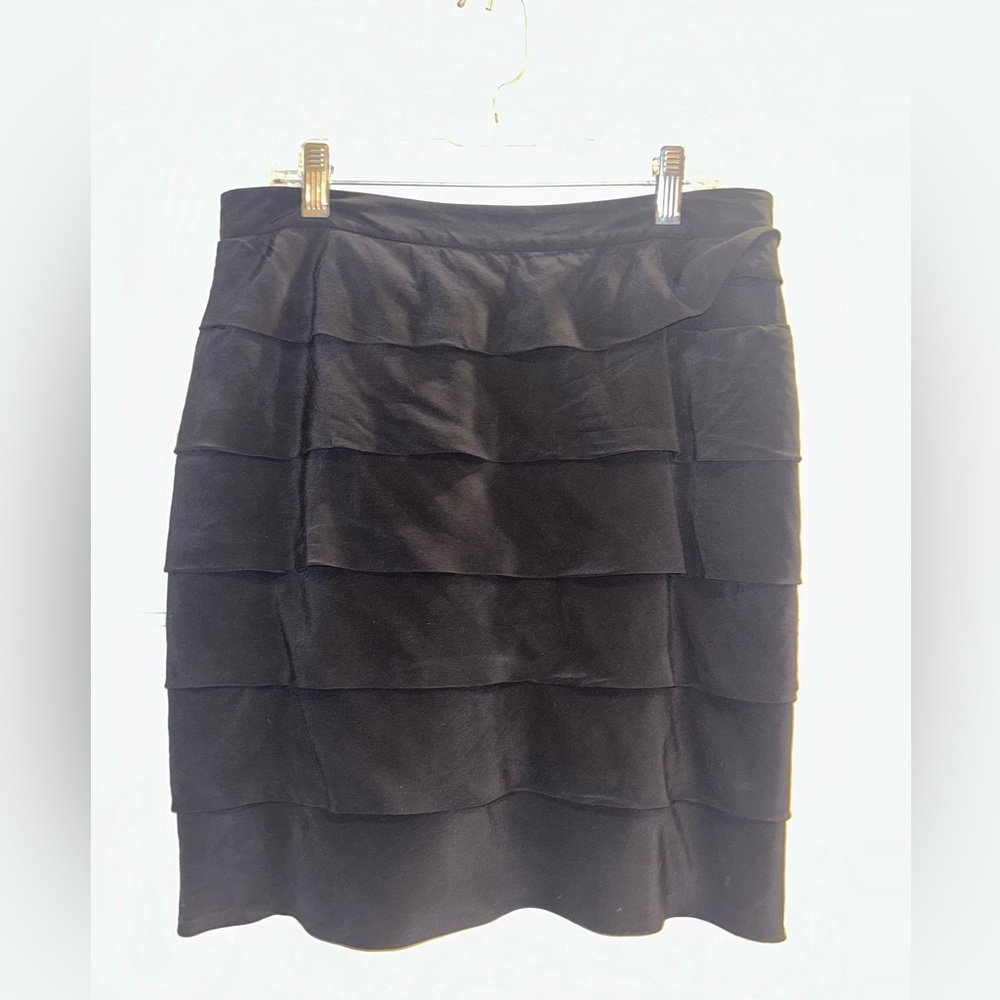 Tory Burch Black Florence Tiered Ruffle Silk Skirt